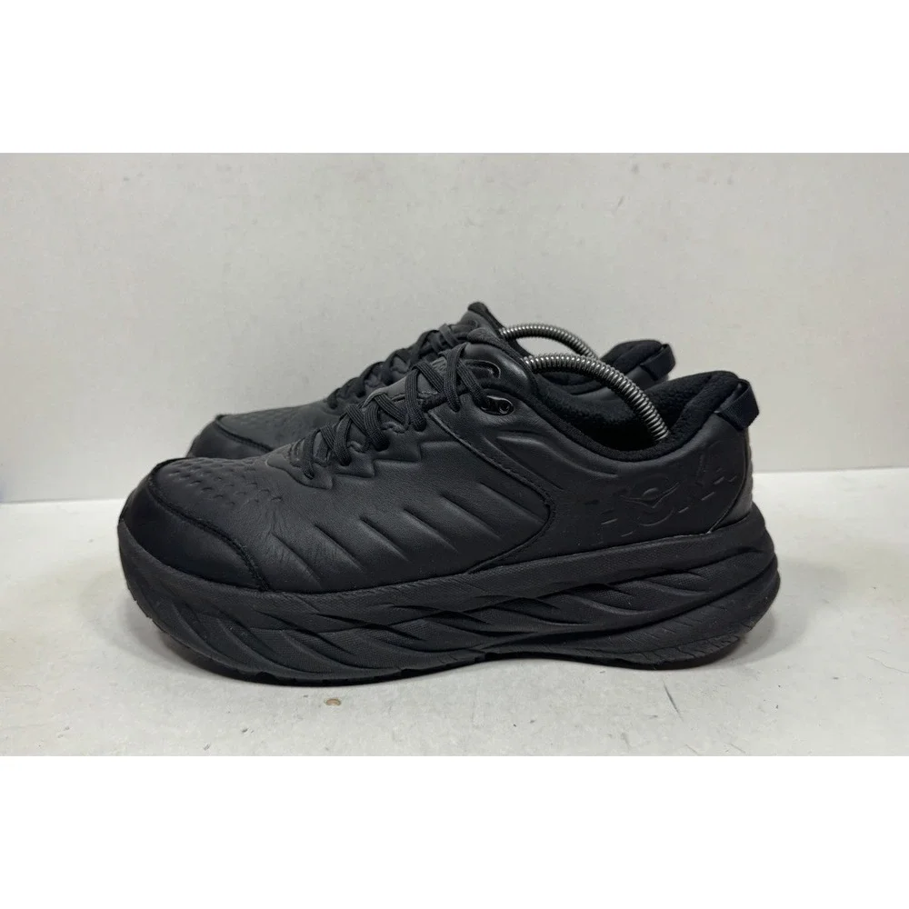 Hoka One One Bondi SR Wide Men's Size 10.5 2E Black Leather Work Shoes Non Slip